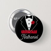 Hochzeitsschwarze Krawatte Tuxedo, Rote Rose, anpa Button (Vorne & Hinten)