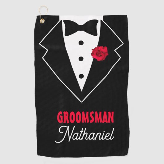 Hochzeitsschwarze Krawatte Tuxedo, Rote Rose, anpa Golfhandtuch (Vorderseite)