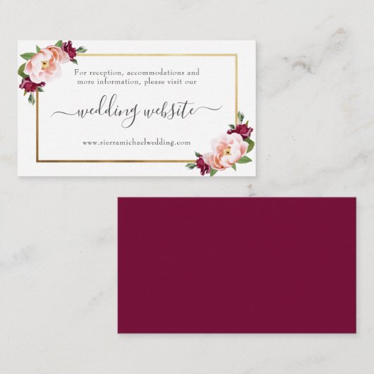Hochzeitsseite | Blush Burgundy Gold Floral Begleitkarte (Vorne/Hinten)