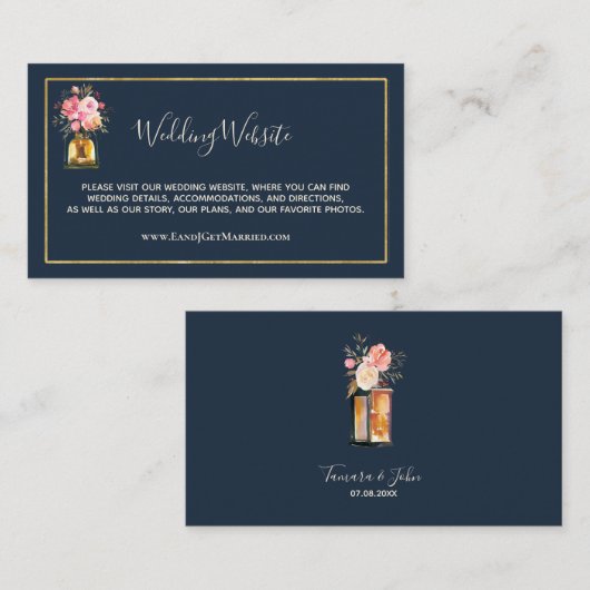 Hochzeitsseite Elegant Navy Blue Coral Visitenkarte (Vorne/Hinten)