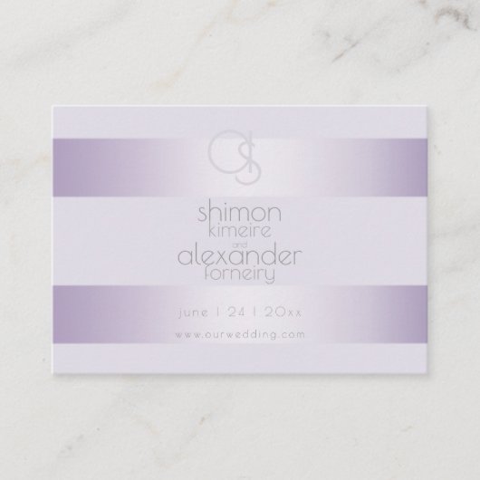 Hochzeitsseite | Lilac Shimmer Stripes Monogramm Visitenkarte (Vorderseite)