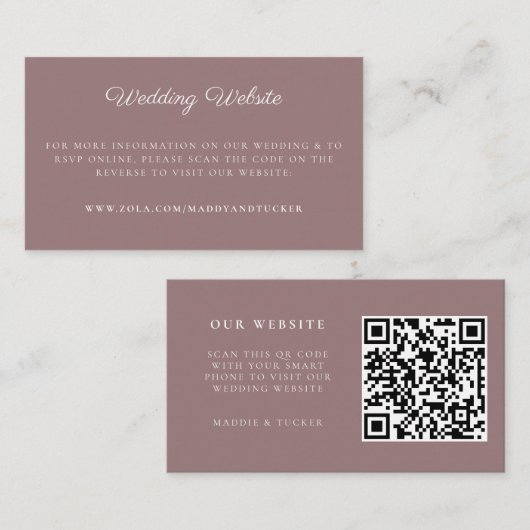 Hochzeitsseite | Minimalistischer Mauve-UAWG QR-Co Begleitkarte (Vorne/Hinten)
