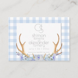 Hochzeitsseite | Monogram Blue Gingham Floral Visitenkarte