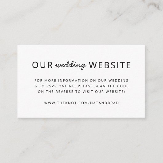Hochzeitsseite | QR Code Clean Einfach Minimalisti Begleitkarte (Vorderseite)