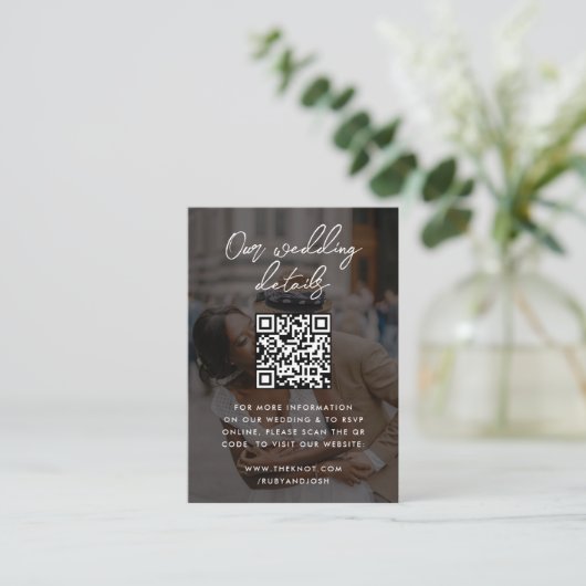 Hochzeitsseite | QR Code Minimalistisches Foto UAW Begleitkarte (Stehend Vorderseite)