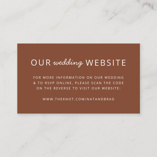 Hochzeitsseite | QR Code Terracotta Rust Begleitkarte (Vorderseite)