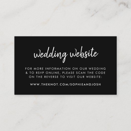 Hochzeitsseite | UAWG QR Code Modernes Schwarz Begleitkarte (Vorderseite)