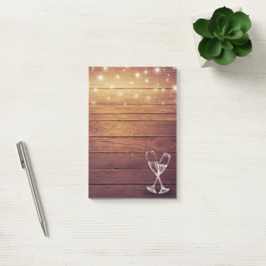 Hochzeitssekt Brille String Light Rustic Wood Post-it Klebezettel (Büro)