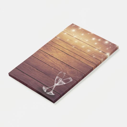 Hochzeitssekt Brille String Light Rustic Wood Post-it Klebezettel (angewinkelt)