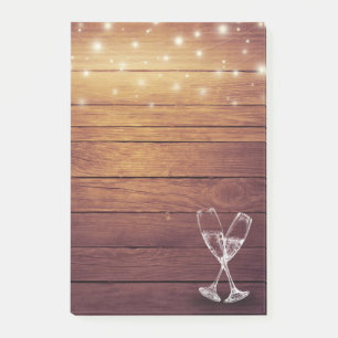 Hochzeitssekt Brille String Light Rustic Wood Post-it Klebezettel