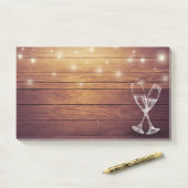 Hochzeitssekt Brille String Light Rustic Wood Post-it Klebezettel (Auf Schreibtisch)