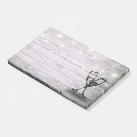 Hochzeitssekt Brille String Light Rustic Wood Post-it Klebezettel (angewinkelt)