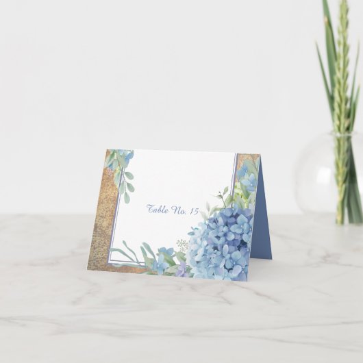 Hochzeitssemble Blue Hydrangea Tischnummer (Vorderseite)