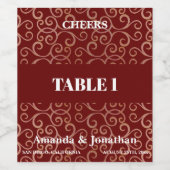Hochzeitssemble Tischnummer Rotes Barock Design We Weinetikett (Einzelnes Label)