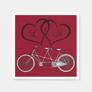 Hochzeitsserviette Burgund 'Fahrrad für zwei Herze Serviette