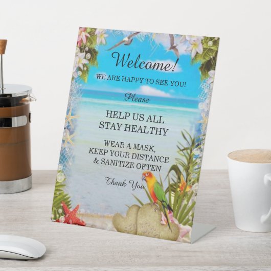 Hochzeitssicherheit in tropischen Strandbäumen Sockelschild (In SItu)