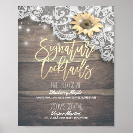 Hochzeitssignatur Drink Menü Spitzen Sonnenblumen  Poster