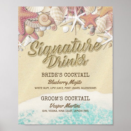 Hochzeitssignatur Drink Menu Summer Beach Starfish Poster (Vorne)