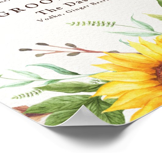 Hochzeitssignatur trinkt rustikale Boho Sonnenblum Poster (Ecke)
