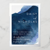 Hochzeitssilber für die Hochzeit von Navy Dusty Bl Folieneinladung (Vorderseite)