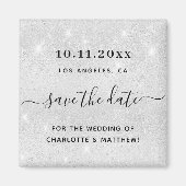 Hochzeitssilber-Glitzer Save the Date elegant Magnet (Vorne)