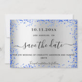 Hochzeitssilber königsblau elegant save the date (Vorderseite)