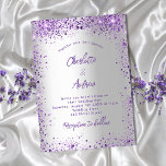 Hochzeitssilber lila Glitzern Einladung<br><div class="desc">Ein trendiger Imitat mit silberfarbenem Hintergrund. Dekoriert mit dunklen lila und violetten Imitaten Glitzer,  Glitzern. Personalisieren Sie Ihre Namen und Details und fügen Sie diese hinzu. Zurück: Imitate silberner Hintergrund und Imitat Glitzer.</div>