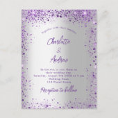 Hochzeitssilber lila Glitzern Einladungspostkarte (Vorderseite)