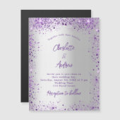 Hochzeitssilber lila Glitzern Magneteinladung (Vorne/Hinten)
