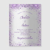 Hochzeitssilber lila Glitzern Magneteinladung (Vorderseite)