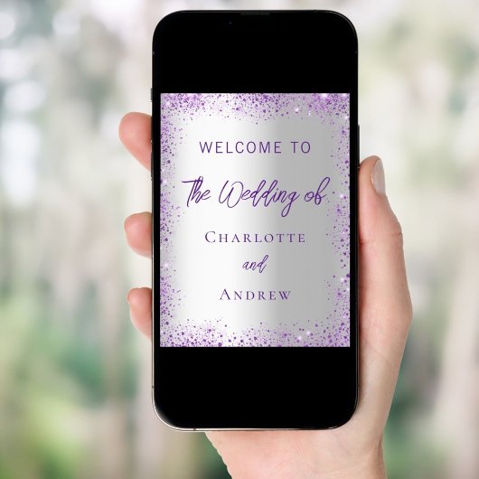 Hochzeitssilber lila Glitzern willkommen Poster