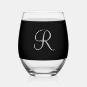 Hochzeitssilber-Monogramm Schwarz-weiß Weinglas Ohne Stiel (Rückseite)