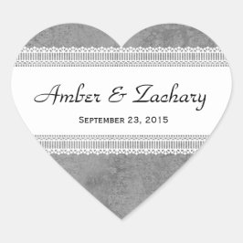 Hochzeitssilber und Weiß mit Spitzenband V17K1 Herz-Aufkleber