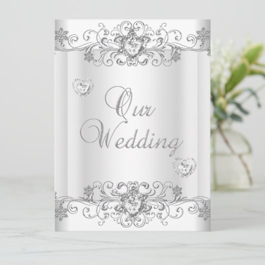 Hochzeitssilber Weiße Diamantherzen Einladung (Stehend Vorderseite)