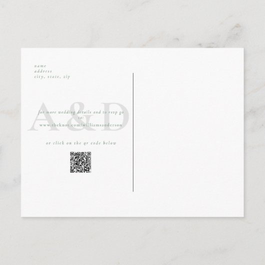 Hochzeitssimulation Modern Sage Save the Date Postkarte (Rückseite)