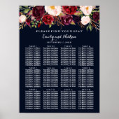 Hochzeitssitzdiagramm Burgundy Navy Floral Poster (Vorne)