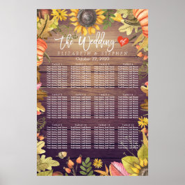 Hochzeitssitzdiagramm Herbst Blätter Pumpkins Holz Poster