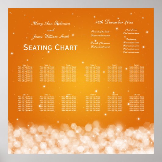 Hochzeitssitzdiagramm Party Sparkle Orange Poster (Vorne)