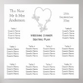 Hochzeitssitzdiagramm Silberherz-Schmetterlinge Poster (Vorne)