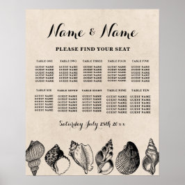 Hochzeitssitze 10 Sitzplätzchen Muscheln Meer Poster