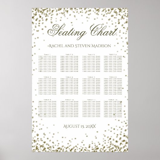 Hochzeitssitze 12 Tische Gold Confetti Poster (Vorne)