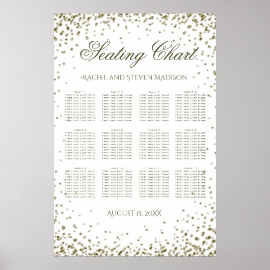 Hochzeitssitze 12 Tische Gold Confetti Poster (Vorne)