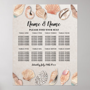 Hochzeitssitze 8 Sitzplätzen Muscheln Ozean Poster