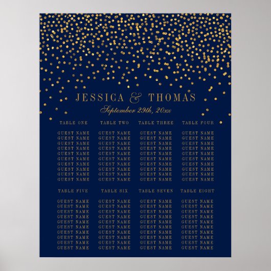 Hochzeitssitze der Marine Blue & Glam Gold Confett Poster (Vorne)