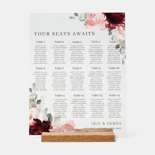 Hochzeitssitze in Burgund Blush Acrylschild (Vorderseite)