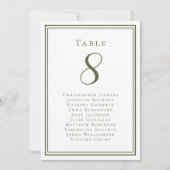Hochzeitssitzende Tischnummer Olive Green (Vorderseite)