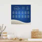 Hochzeitssitzkarte blauer Glitzern Poster (Küche)