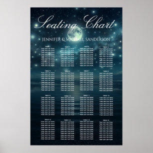 Hochzeitssitzkarte Blue Moon Starry Night Poster
