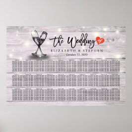 Hochzeitssitzkarte Champagner Brille Wood Light Poster