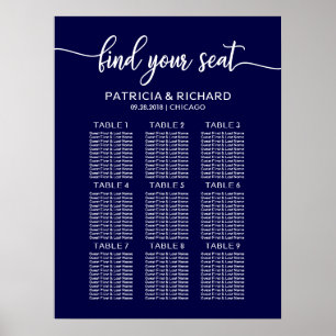Hochzeitssitzkarte Chic Calligraphy Navy Blue Poster